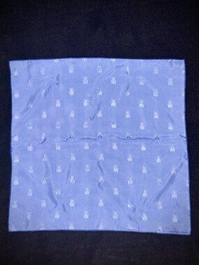 Hermes Silk Bee Jacquard Pocket Square Blue w/Hermes Bag & Ribbon Holiday Gift